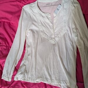 LOFT Women's Ivory Button-Front Blouse